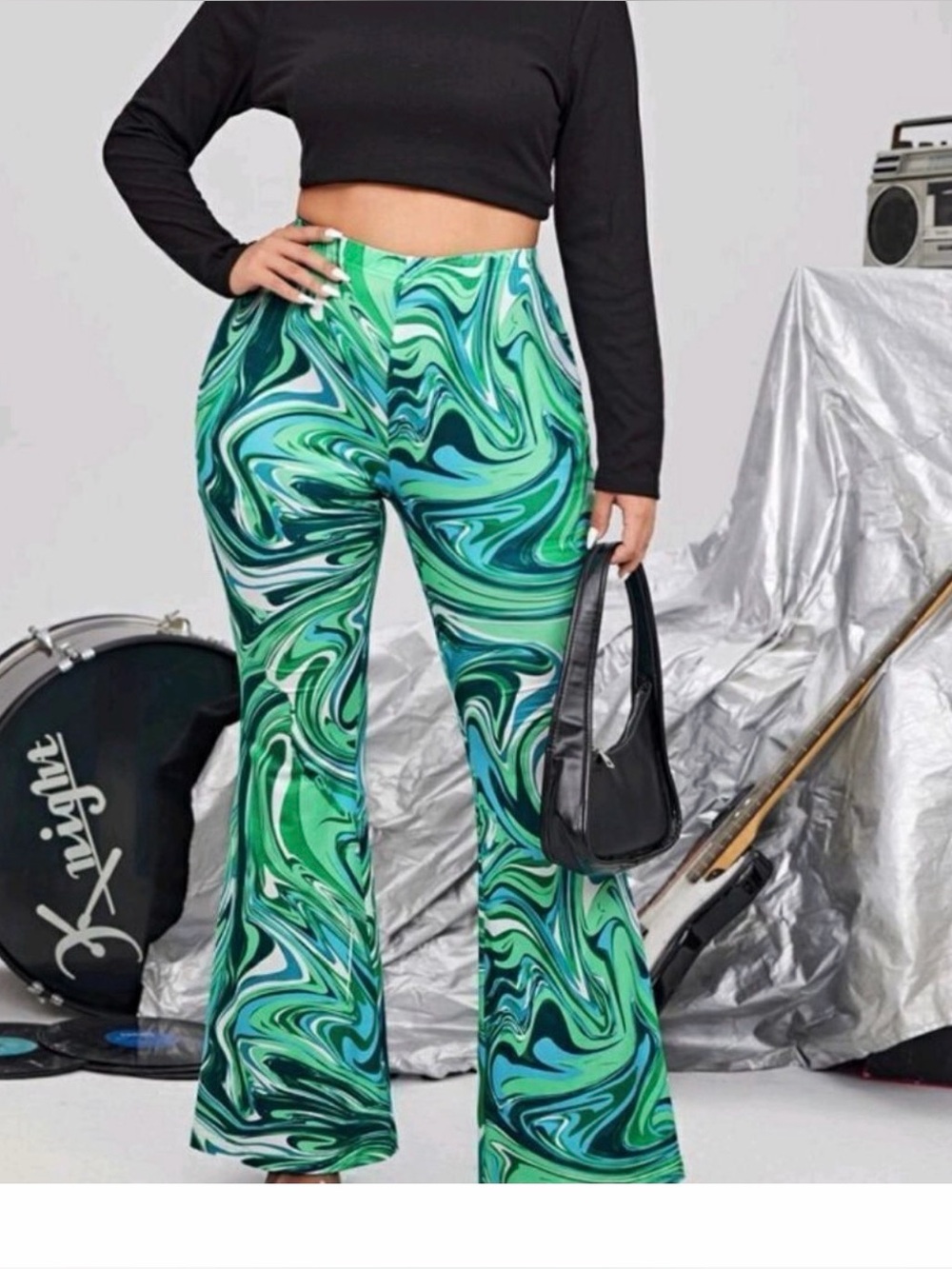 Fashion Nova Green Swirl Flare Pants